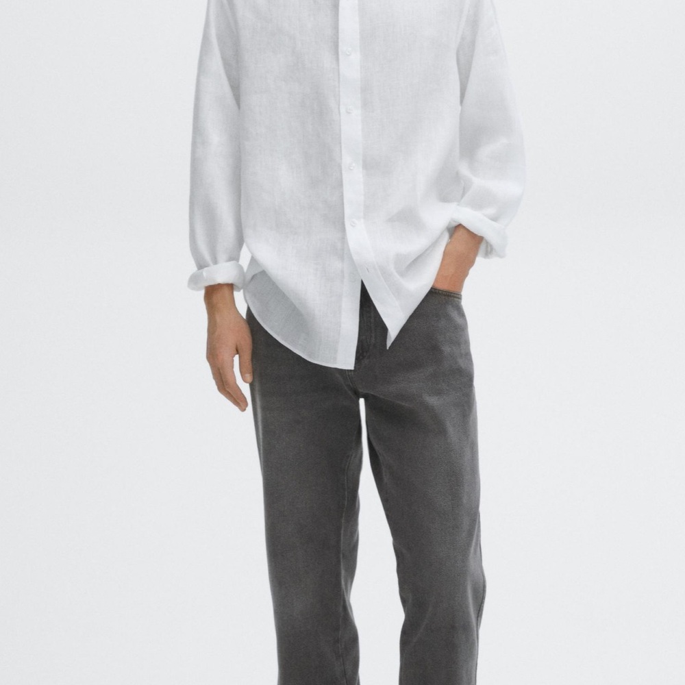 Massimo Dutti White Linen Button Down Shirt